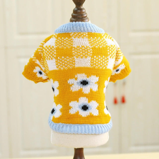 Plaid Sweater with Flower Detail