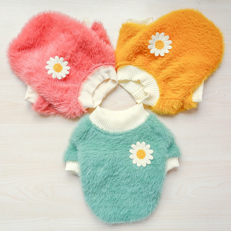 Fluffy Fleece Crew Neck with Daisy Flower Detail