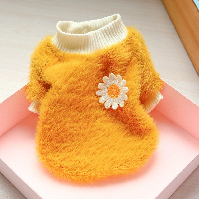 Fluffy Fleece Crew Neck with Daisy Flower Detail