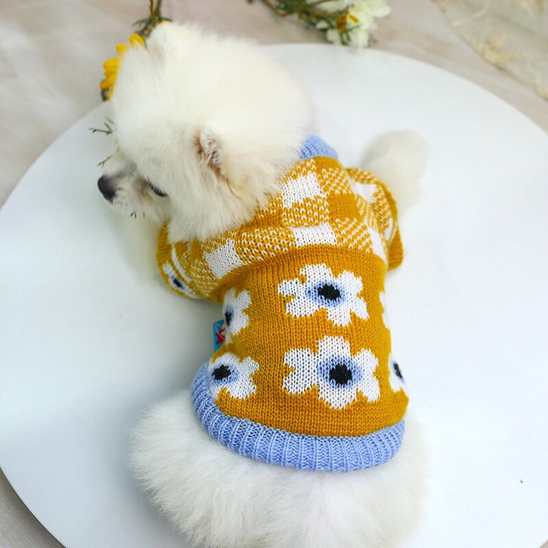 Plaid Sweater with Flower Detail