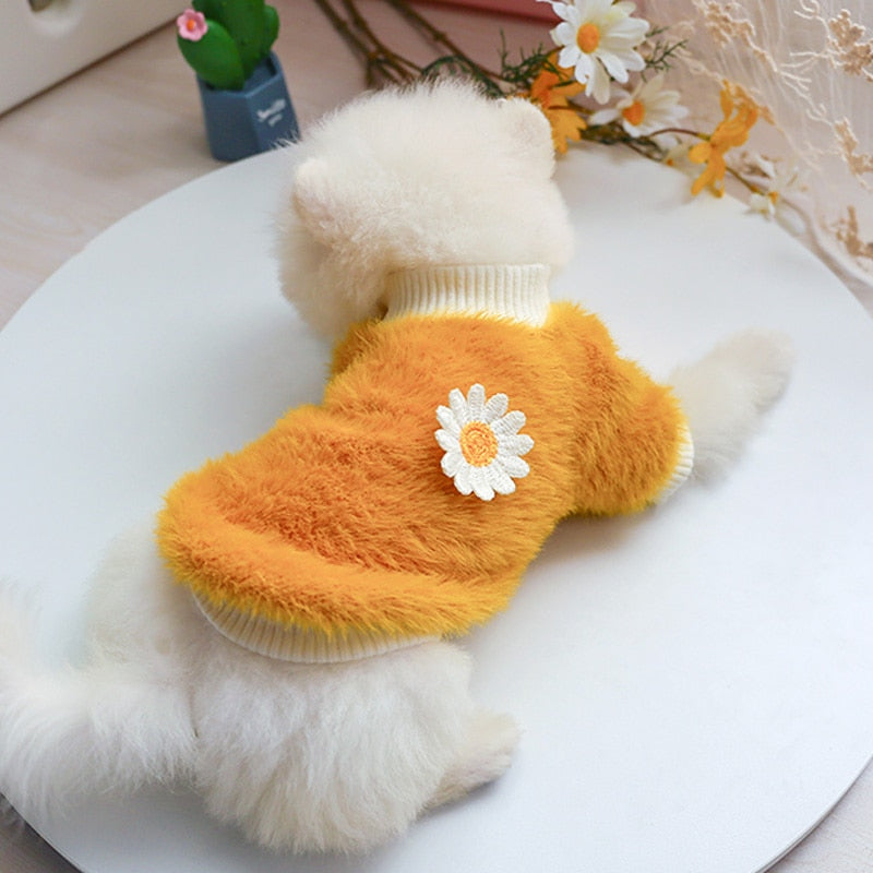 Fluffy Fleece Crew Neck with Daisy Flower Detail