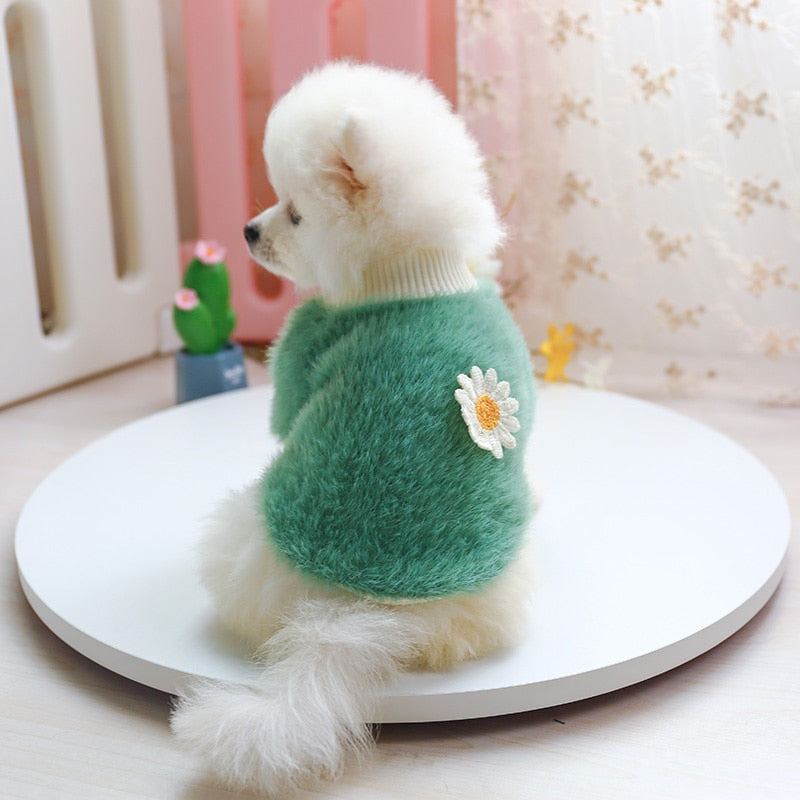 Fluffy Fleece Crew Neck with Daisy Flower Detail