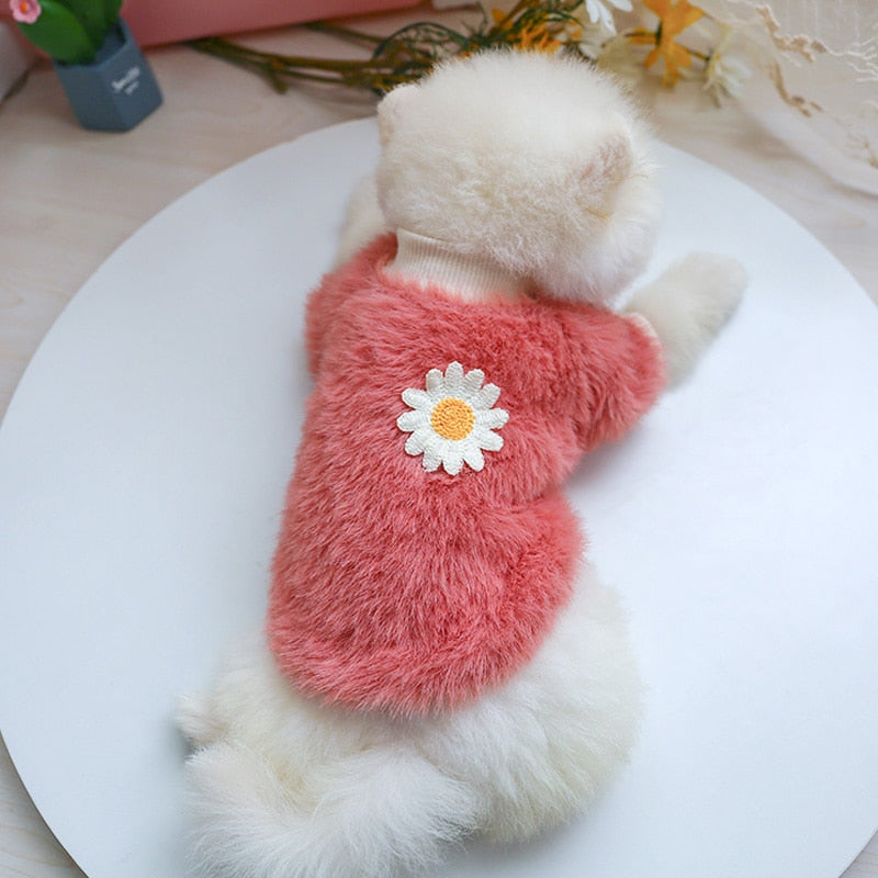 Fluffy Fleece Crew Neck with Daisy Flower Detail